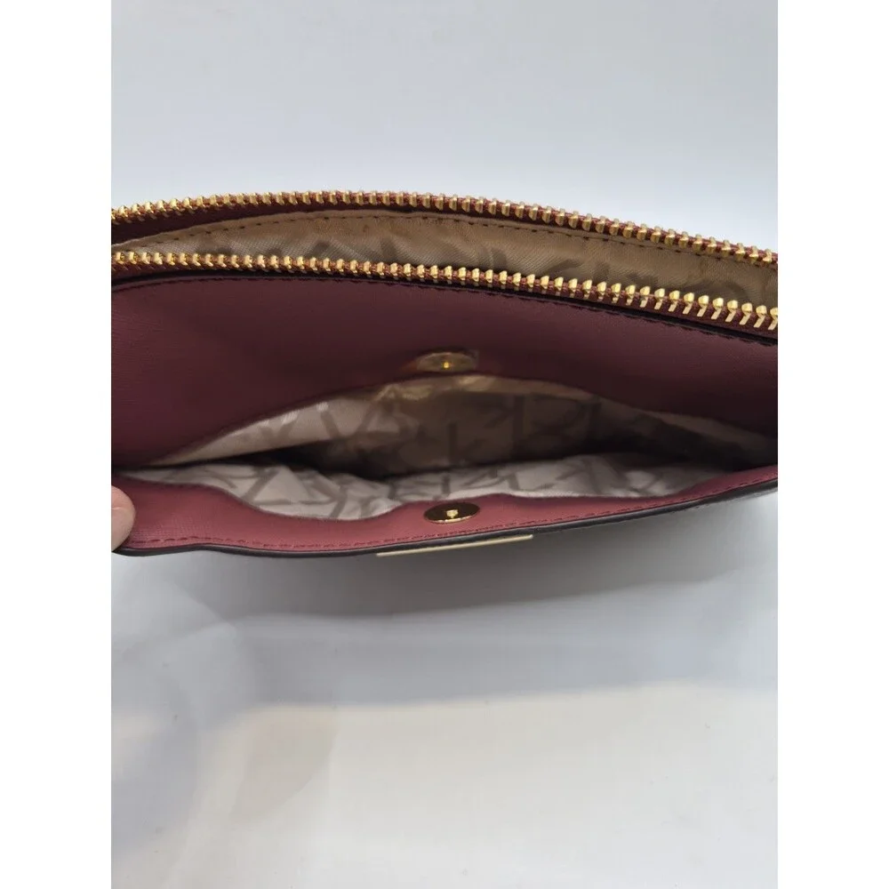 CALVIN KLEIN LEATHER WRISTLET CLUTCH BROWN & BURGUNDY MEDIUM HANDBAG PURSE